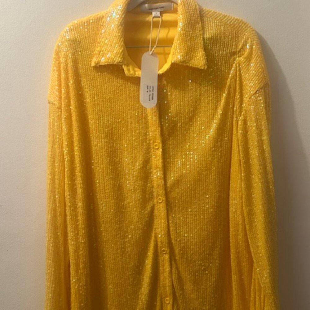 Anthropologie x Flat White Yellow Gold Sequin Button Tunic Shirt Dress NEW M - Picture 5 of 16